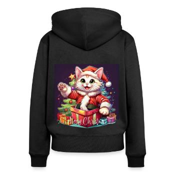 Katze Merry Christmas High Five 5 2 - Frauen Premium Bio Zip Hoodie - Schwarz - Hinten - Julia (174cm)