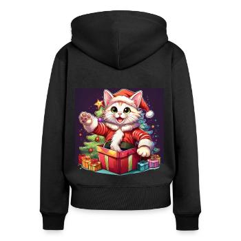 Katze Merry Christmas High Five 5 1 - Frauen Premium Bio Zip Hoodie - Schwarz - Hinten - Julia (174cm)
