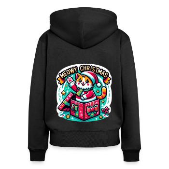 Katze Meowy Christmas High Five 5 1 - Frauen Premium Bio Zip Hoodie - Schwarz - Hinten - Julia (174cm)