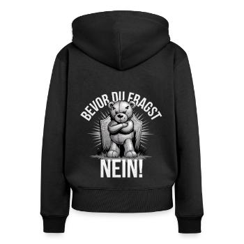 Bevor Du fragst.. Nein! Dämliche Fragen. Bär Gothi - Frauen Premium Bio Zip Hoodie - Schwarz - Hinten - Julia (174cm)
