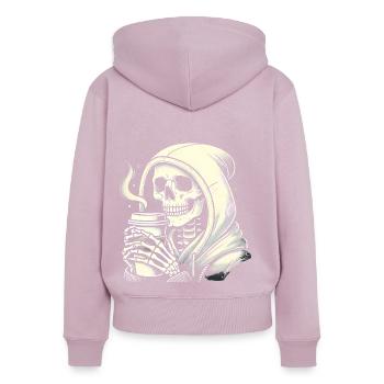 Chill Skeleton with Coffee Hoodie - Women's Premium Organic Zip Hoodie - dusky pink - Back - Julia (174cm)