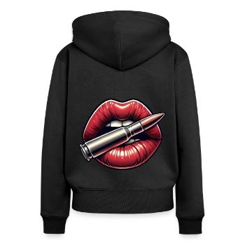 Bold Lips with Bullet Graphic Design - Women's Premium Organic Zip Hoodie - black - Back - Julia (174cm)