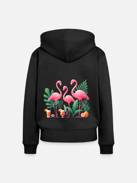 Tropische Flamingos Säfte Illustration - Frauen Premium Bio Zip Hoodie - Schwarz