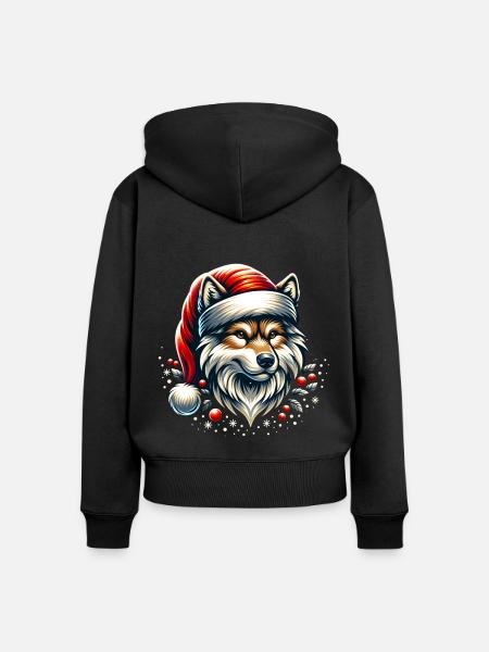 Weihnachtlicher Wolf - Frauen Premium Bio Zip Hoodie - Schwarz