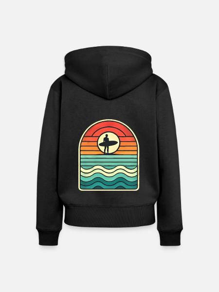 Retro Sunset Surfer Silhouette - Frauen Premium Bio Zip Hoodie - Schwarz