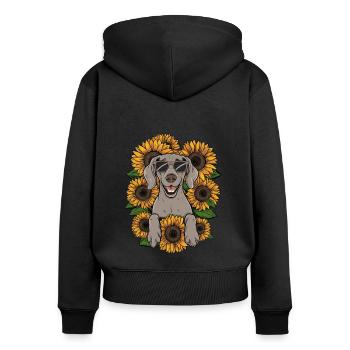 Weimaraner Hund mit Sonnenblumen - Frauen Premium Bio Zip Hoodie - Schwarz - Hinten - Julia (174cm)