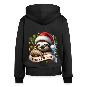 Faultier Merry Christmas Weihnachtsdeko Outfit - Frauen Premium Bio Zip Hoodie - Schwarz - Hinten - Julia (174cm)