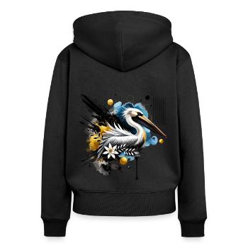 Buntes Aquarell Pelikan - Frauen Premium Bio Zip Hoodie - Schwarz - Hinten - Julia (174cm)