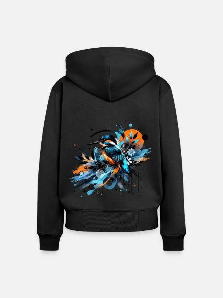 Eisvogel, buntes Aquarell, Vogel - Frauen Premium Bio Zip Hoodie - Schwarz