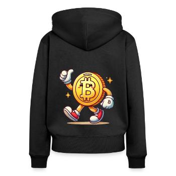Personnage de dessin animé ludique Bitcoin Coin - Sweat à capuche zippé Premium bio Femme - noir - Dos - Julia (174cm)