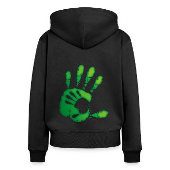 MAINS - VERT - Sweat à capuche zippé Premium bio Femme - noir - Dos - Julia (174cm)