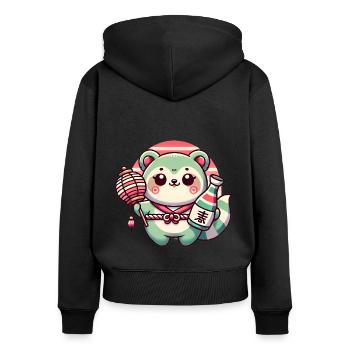 Conception fantaisiste de lanterne Tanuki - Sweat à capuche zippé Premium bio Femme - noir - Dos - Julia (174cm)