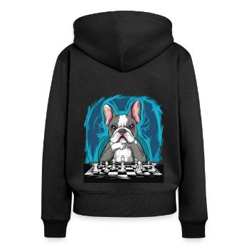 Bouledogue français jouant aux échecs - Sweat à capuche zippé Premium bio Femme - noir - Dos - Julia (174cm)