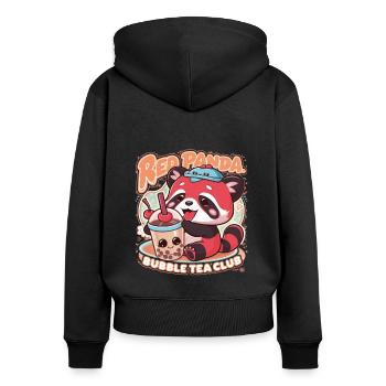 Roter Kawaii Panda mit Bubble Tea - Frauen Premium Bio Zip Hoodie - Schwarz - Hinten - Julia (174cm)