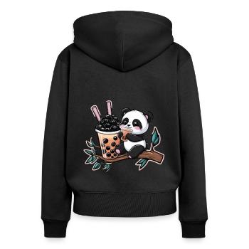 Kawaii Panda mit Bubble Tea - Frauen Premium Bio Zip Hoodie - Schwarz - Hinten - Julia (174cm)
