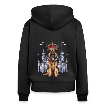 Deutscher Schäferhund mit Krone und Schloss - Frauen Premium Bio Zip Hoodie - Schwarz - Hinten - Julia (174cm)