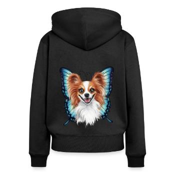 Cartoon Papillon Hund mit Schmetterlingsflügeln - Frauen Premium Bio Zip Hoodie - Schwarz - Hinten - Julia (174cm)