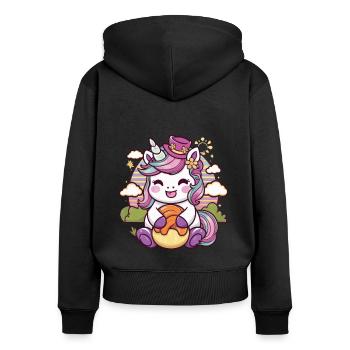 Kawaii Einhorn mit leckerem Essen - Frauen Premium Bio Zip Hoodie - Schwarz - Hinten - Julia (174cm)