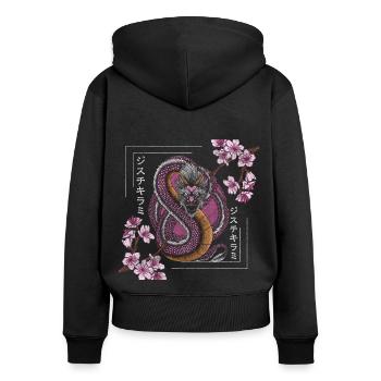 Orient Kultur Ehrenkodex - Frauen Premium Bio Zip Hoodie - Schwarz - Hinten - Julia (174cm)