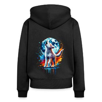 Kleiner bunter Aquarellwolf - Frauen Premium Bio Zip Hoodie - Schwarz - Hinten - Julia (174cm)