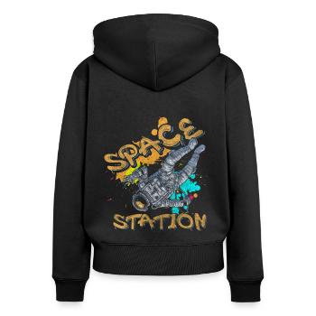 Bombe aérosol Street Art Street Accrocheur - Sweat à capuche zippé Premium bio Femme - noir - Dos - Julia (174cm)