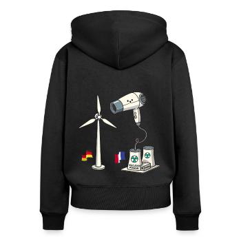 L’énergie éolienne contre l’énergie nucléaire Satire amusante - Sweat à capuche zippé Premium bio Femme - noir - Dos - Julia (174cm)