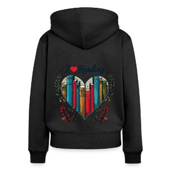 I Love Reading Bookworm Heart - Women's Premium Organic Zip Hoodie - black - Back - Julia (174cm)