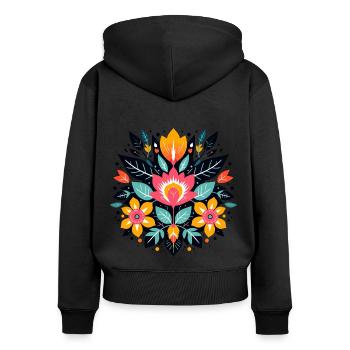 Motif floral Otomi Art culturel - Sweat à capuche zippé Premium bio Femme - noir - Dos - Julia (174cm)