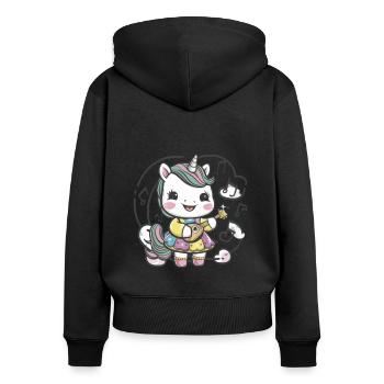 Kawaii Einhorn mit Gitarre liebt Musik - Frauen Premium Bio Zip Hoodie - Schwarz - Hinten - Julia (174cm)