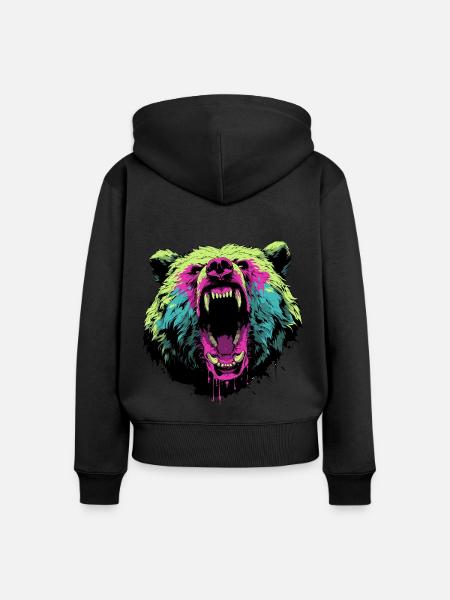 Wütender Bär im Pop-Art-Stil - Frauen Premium Bio Zip Hoodie - Schwarz