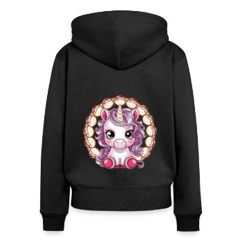 Kawaii Einhorn mit Eis - Frauen Premium Bio Zip Hoodie - Schwarz - Hinten - Julia (174cm)