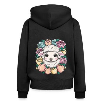 Kawaii sheep with peaches and roses - Women's Premium Organic Zip Hoodie - black - Back - Julia (174cm)