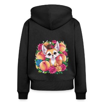 Fennec Kawaii Renard du désert aux pêches - Sweat à capuche zippé Premium bio Femme - noir - Dos - Julia (174cm)