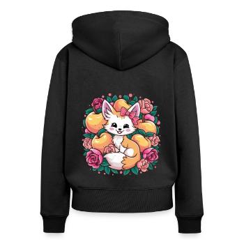 Fennec Kawaii Renard du désert aux pêches - Sweat à capuche zippé Premium bio Femme - noir - Dos - Julia (174cm)