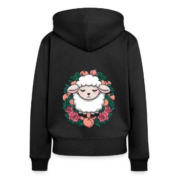 Kawaii sheep with peaches and roses - Women's Premium Organic Zip Hoodie - black - Back - Julia (174cm)