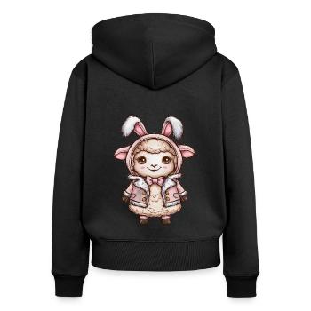 Kawaii Schaf mit Hasen Outfit - Frauen Premium Bio Zip Hoodie - Schwarz - Hinten - Julia (174cm)