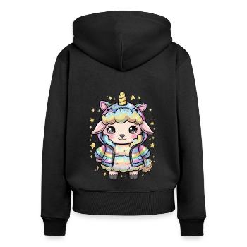 Kawaii Schaf mit Einhorn Outfit - Frauen Premium Bio Zip Hoodie - Schwarz - Hinten - Julia (174cm)
