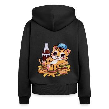 Tiger avec boisson gazeuse, frites et hamburgers - Sweat à capuche zippé Premium bio Femme - noir - Dos - Julia (174cm)