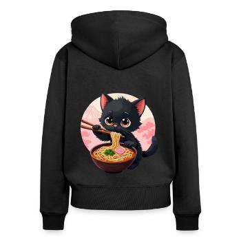 Süße japanische Katze isst Ramen Nudelsuppe - Frauen Premium Bio Zip Hoodie - Schwarz - Hinten - Julia (174cm)