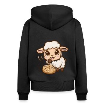 Kawaii Schaf mit gefüllter Teigtasche - Frauen Premium Bio Zip Hoodie - Schwarz - Hinten - Julia (174cm)