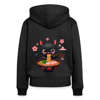 Süße japanische Katze isst Ramen Nudelsuppe - Frauen Premium Bio Zip Hoodie - Schwarz - Hinten - Julia (174cm)