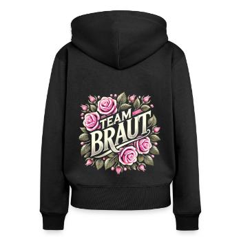 Poltern Frauen T-Shirt Polterabend Frauen Polterer - Frauen Premium Bio Zip Hoodie - Schwarz - Hinten - Julia (174cm)