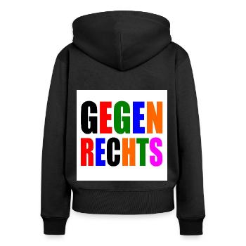 Gegen rechts - Frauen Premium Bio Zip Hoodie - Schwarz - Hinten - Julia (174cm)