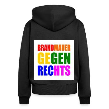 brandmauer gegen rechts - Frauen Premium Bio Zip Hoodie - Schwarz - Hinten - Julia (174cm)