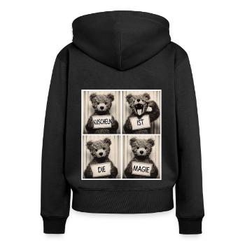 Teddybär – Kuscheln ist die Magie - Frauen Premium Bio Zip Hoodie - Schwarz - Hinten - Julia (174cm)
