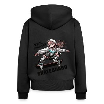 , les filles peuvent patiner - Skating Girls - Sweat à capuche zippé Premium bio Femme - noir - Dos - Julia (174cm)