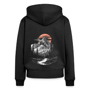 Coucher de soleil heureux pour campeur - Sweat à capuche zippé Premium bio Femme - noir - Dos - Julia (174cm)