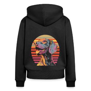 Braque de Weimar Vintage - Sweat à capuche zippé Premium bio Femme - noir - Dos - Julia (174cm)