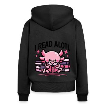 Ich lese Alotl – Süßer Axolotl Bücherwurm - Frauen Premium Bio Zip Hoodie - Schwarz - Hinten - Julia (174cm)