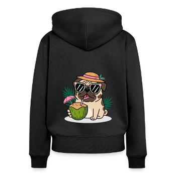 Mops - Frauen Premium Bio Zip Hoodie - Schwarz - Hinten - Julia (174cm)